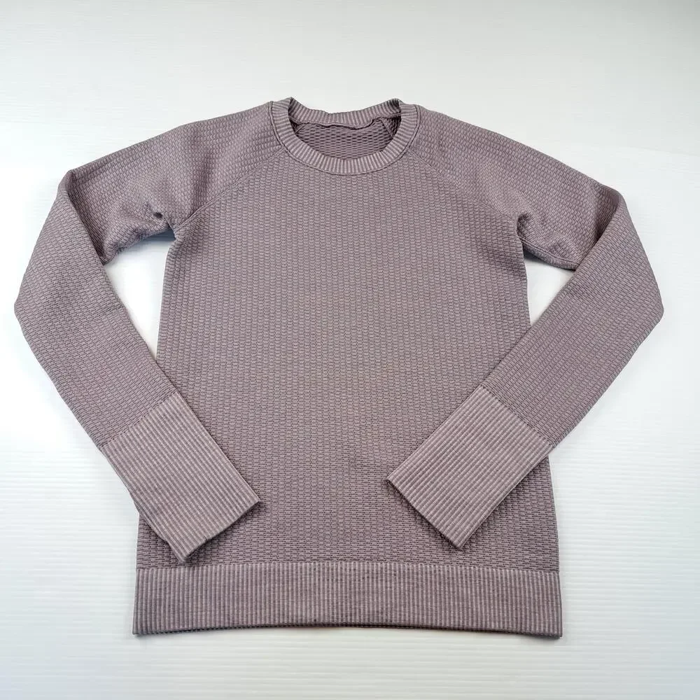 Lululemon Sweater Womens 4 Purple Rest Less Waffle Raglan Crewneck Pullover Top